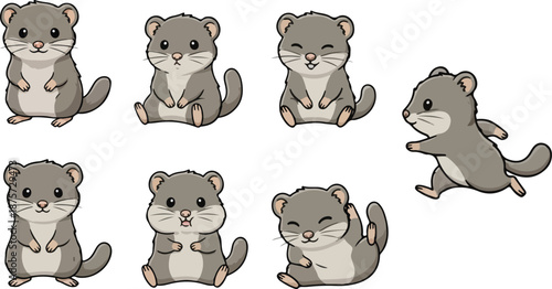 vector illustration of shrew funny cute cartoon mascot character cartoon with 7 poses