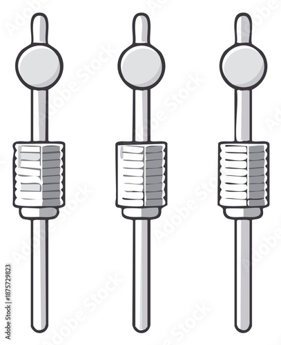 Illustration of Three Antique Razors, Grey Hues, Retro Shaving Tools, Barbershop Equipment