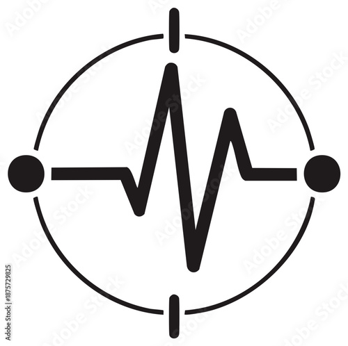 Black and white heart rate monitor symbol on a white background