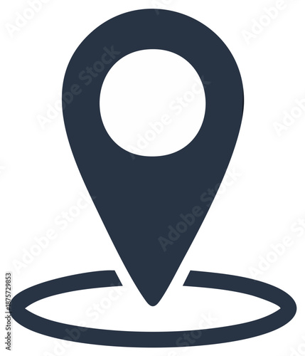 Modern navy blue location pin icon design isolated on white for navigation