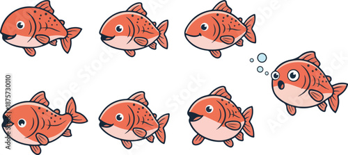 vector illustration of salmon fish funny cute cartoon mascot character cartoon with 7 poses 