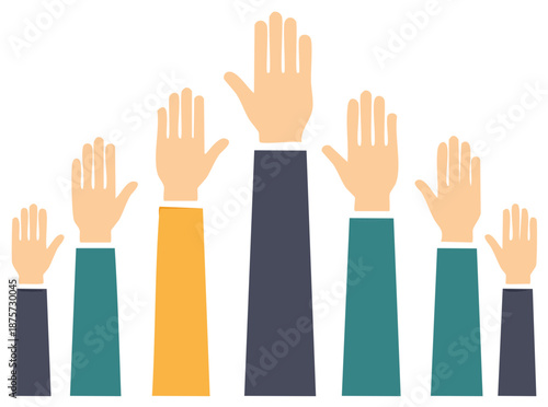 Stylized hands raised up in the air. Voting, participation, or agreement concept.