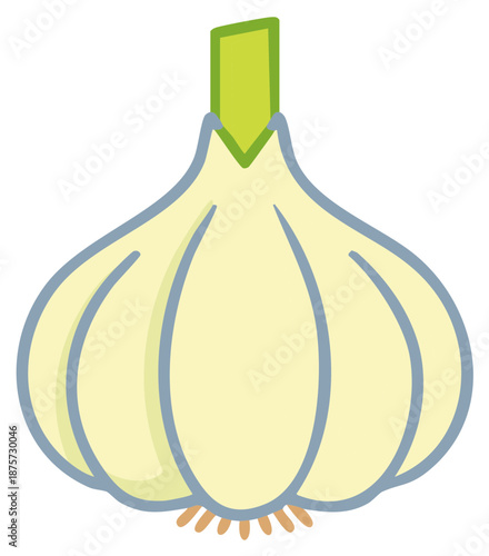 Vibrant cartoon illustration of a fresh whole garlic bulb, a culinary staple ingredient