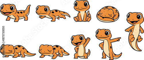 vector illustration of salamander funny cute cartoon mascot character cartoon with 9 poses 02