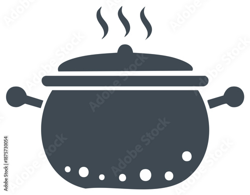 Boiling stockpot or cauldron silhouette icon with steam rising for kitchen and recipe design