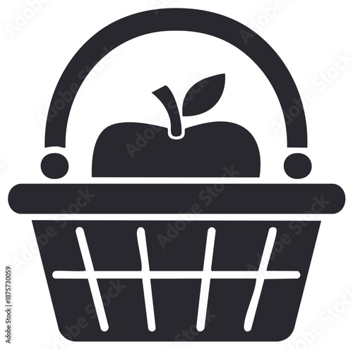 Apple in Basket Glyph Icon fresh produce market produce health food vector