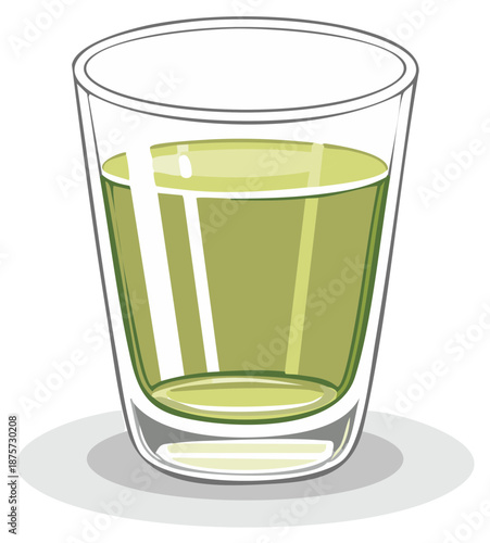 Refreshing green beverage in a clear drinking glass cartoon illustration vector