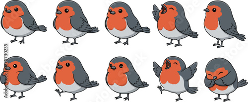 vector illustration of robin bird funny cute cartoon mascot character cartoon with 10 poses
