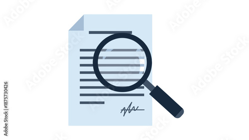 An illustration of a document with a magnifying glass, symbolizing document analysis and review.
