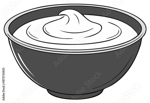 Bowl of White Creamy Dip Dessert Topping Cartoon Illustration Art