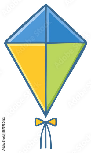 Free Download Colorful cartoon kite illustration with a bow tie shaped tail, isolated. - GFXLoad