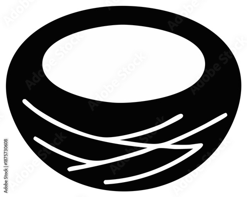 Simple Black Silhouette of a Bird's Nest with Abstract Straw Lines
