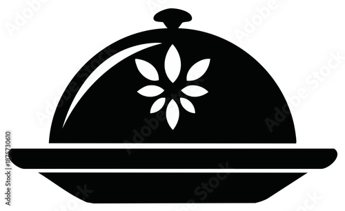 Elegant Serving Dish Silhouette with Floral Lid Decoration, Black and White Graphic