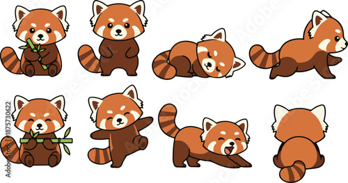 vector illustration of red panda funny cute cartoon mascot character cartoon with 8 poses 01