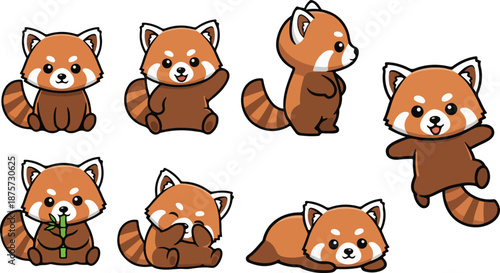 vector illustration of red panda funny cute cartoon mascot character cartoon with 7 poses
