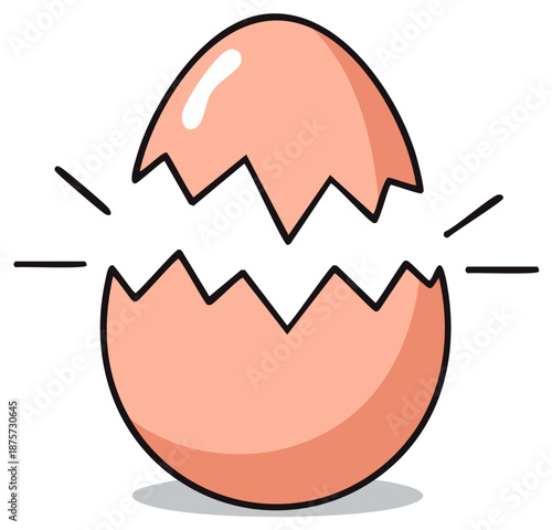 Cracked egg shell, illustration with fragments flying out from the opening, anticipation and new beginning concept, future symbol
