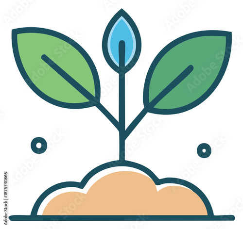 Outline illustration of a young plant growing in soil symbolizing nature growth development and sustainability