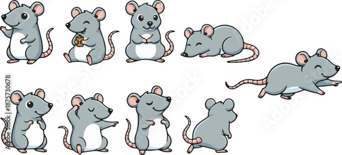 vector illustration of rat funny cute cartoon mascot character cartoon with 9 poses 03