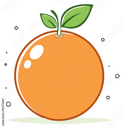 Simple cartoon orange fruit with leaves vector icon illustration