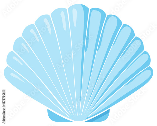 Stylized light blue scallop shell illustration with radiating lines and highlights