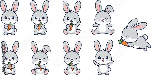 vector illustration of rabbit funny cute cartoon mascot character cartoon with 9 poses 01
