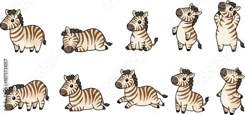 vector illustration of quagga funny cute cartoon mascot character cartoon with 10 poses 02