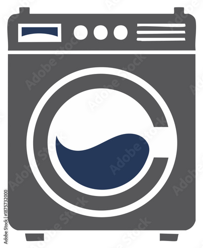 Modern Washing Machine Appliance with Circular Drum and Water Icon