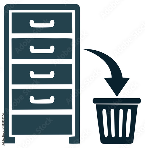 Discarding Documents to Trash from Drawers Filing Cabinet Icon Simple Concept