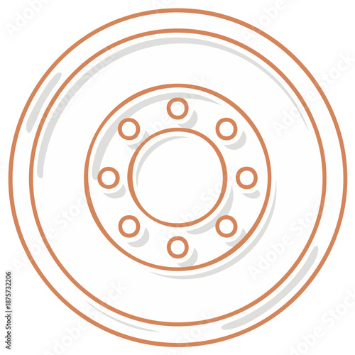 Illustration of a wheel with outline design and shadow effect.