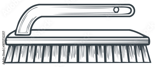 Stylized Drawing of a Handheld Cleaning Brush with a Curved Handle