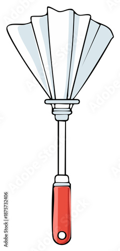 Hand drawn feather duster with red handle for cleaning and dusting household surfaces