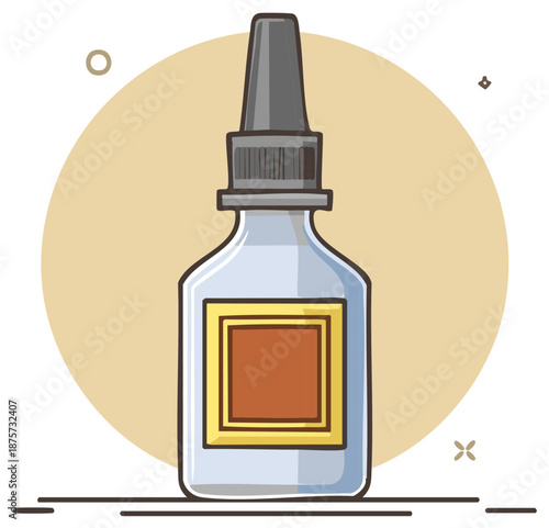 Simple illustration of a glue bottle with an applicator cap and label