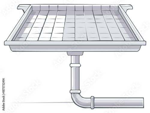 Rain gutter system illustration, vector design. Gutter, drainpipe, and downspout for water collection