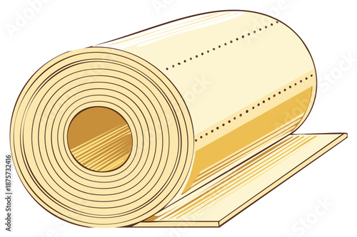 A large roll of vintage dot matrix computer printer paper cartoon illustration