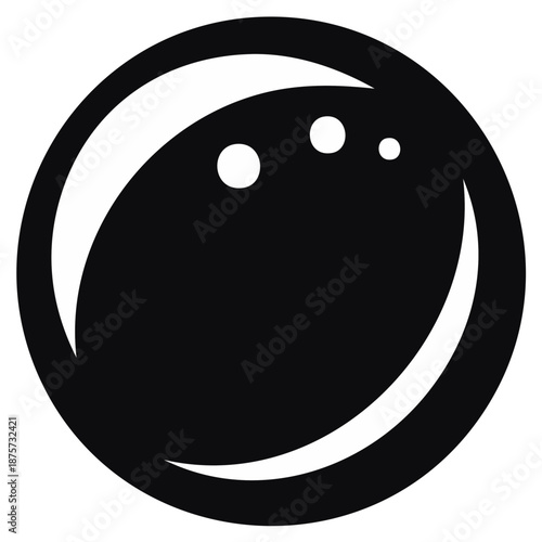Bowling ball glyph icon showing three finger holes and curved motion vector illustration