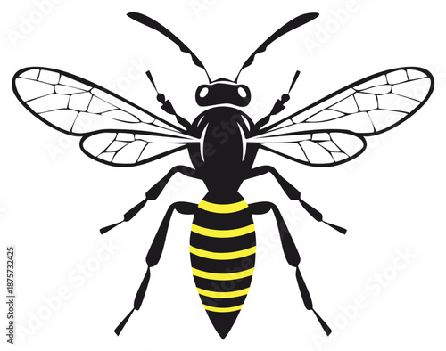 Black and yellow striped bee or wasp insect vector illustration flying icon graphic