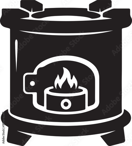 Black and white illustration of a wood burning stove