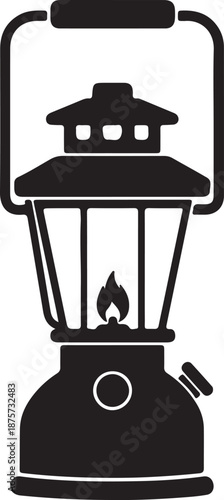 Vintage style black lantern with flame