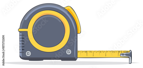 Yellow and grey measuring tape tool extending for accurate measurement illustration