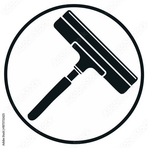 Squeegee Tool Icon Inside Circle Graphic Design for Window Cleaning Surface Cleaning Minimalist Black and White