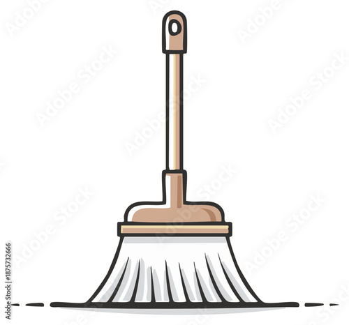 Hand drawn style icon of a floor broom for chores and housekeeping