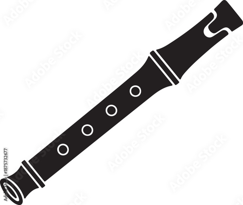 Simple illustration of a black recorder musical instrument