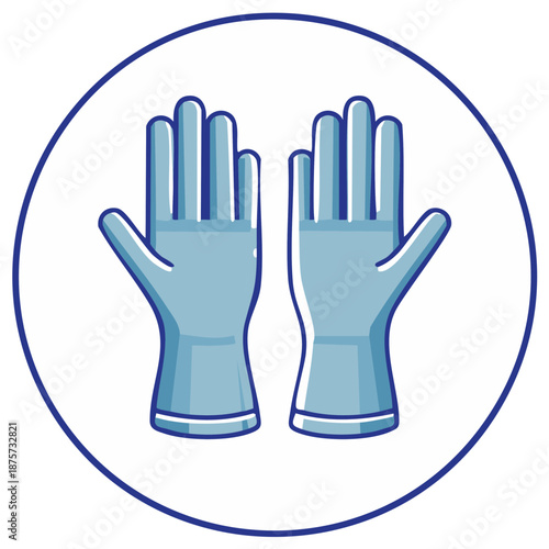 Blue Protective Gloves Icon for Safety Cleaning and Hygiene within a Circular Outline