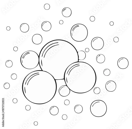Abstract Hand-Drawn Soap Bubbles Outline Illustration Monochrome Graphic Design Element