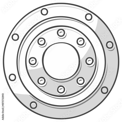 Round Metal Flange with Bolt Holes Vector Illustration
