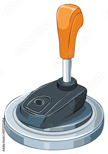 Orange gearshift lever icon, grey and silver, cartoon style