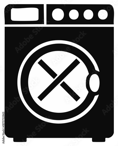 Black washing machine icon with prohibition cross symbol indicating no wash allowed
