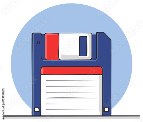 Illustrated Floppy Disk for Data Storage, Computer Technology, and Vintage Computing