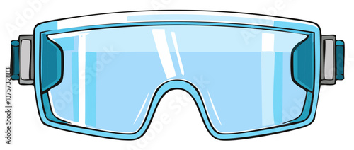 Pair of blue tinted protective goggles with a white frame and adjustable strap for eye safety