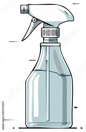 Vector illustration of a transparent plastic spray bottle with cleaning liquid for household chores